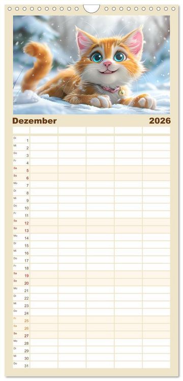 Produktbild: Familienplaner 2026 - Katzen-Paradies. Entz&uuml;ckende Cartoon-K&auml;tzchen zum verlieben mit 5 Spalten (Wandkalender, 21 x 45 cm) CALVENDO