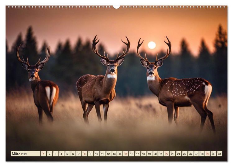 Produktbild: Heimische Tiere im Mondlicht (hochwertiger Premium Wandkalender 2026 DIN A2 quer), Kunstdruck in Hochglanz