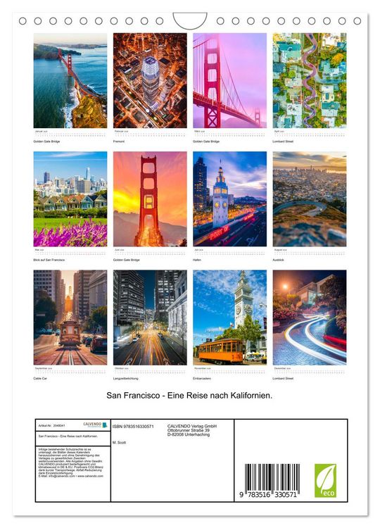 Produktbild: San Francisco - Eine Reise nach Kalifornien. (Wandkalender 2026 DIN A4 hoch), CALVENDO Monatskalender