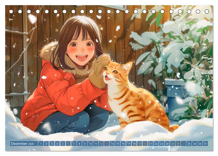 Produktbild: Tierische Anime-Freunde - Fr&ouml;hliche Streifz&uuml;ge mit Hund und Katze (Tischkalender 2026 DIN A5 quer), CALVENDO Monatskalender