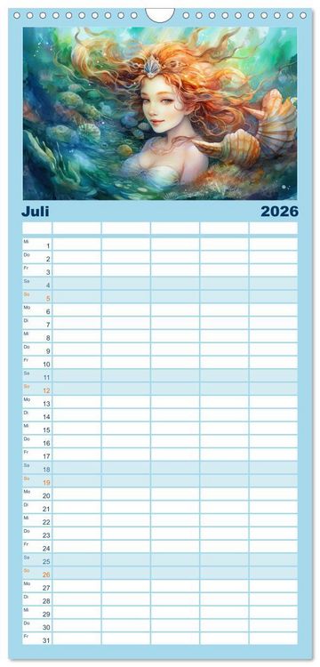 Produktbild: Familienplaner 2026 - Liebliche Meerjungfrauen mit 5 Spalten (Wandkalender, 21 x 45 cm) CALVENDO