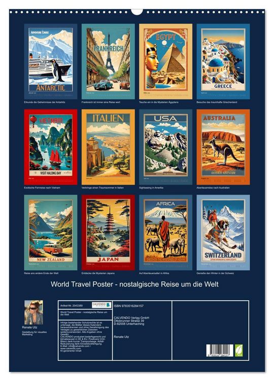 Produktbild: World Travel Poster - nostalgische Reise um die Welt (Wandkalender 2026 DIN A2 hoch), CALVENDO Monatskalender