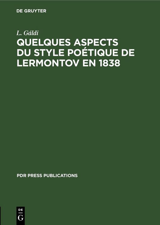 Produktbild: Quelques aspects du style po&eacute;tique de Lermontov en 1838