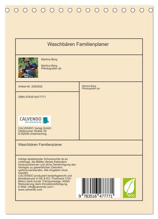 Produktbild: Waschb&auml;ren Familienplaner (Tischkalender 2026 DIN A5 hoch), CALVENDO Monatskalender
