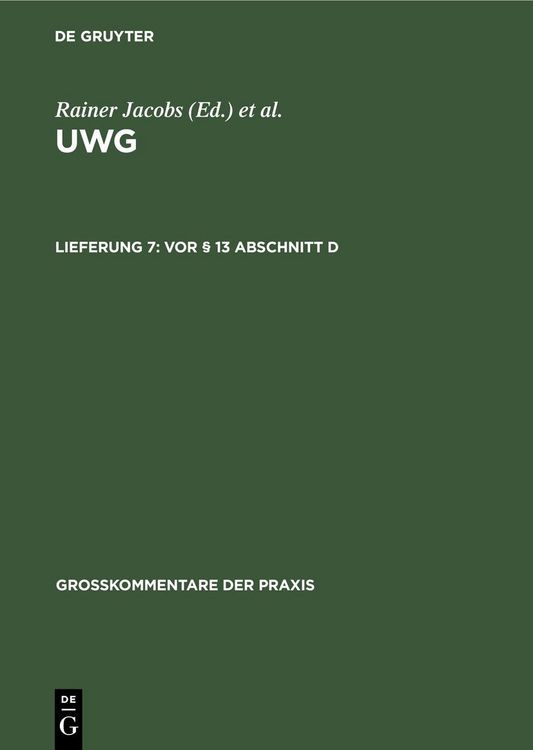 Produktbild: Vor &sect; 13 Abschnitt D