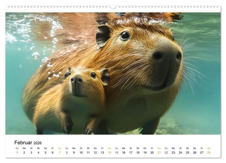 Produktbild: Capybara - liebenswertes gro&szlig;es Wasserschwein (hochwertiger Premium Wandkalender 2026 DIN A2 quer), Kunstdruck in Hochglanz