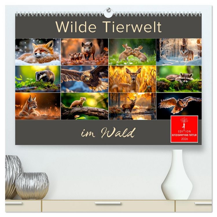 Produktbild: Wilde Tierwelt im Wald (hochwertiger Premium Wandkalender 2026 DIN A2 quer), Kunstdruck in Hochglanz