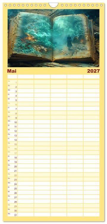 Produktbild: Familienplaner 2027 - Welten zwischen den Zeilen - B&uuml;cher, die Tr&auml;ume wecken mit 5 Spalten (Wandkalender, 21 x 45 cm) CALVENDO