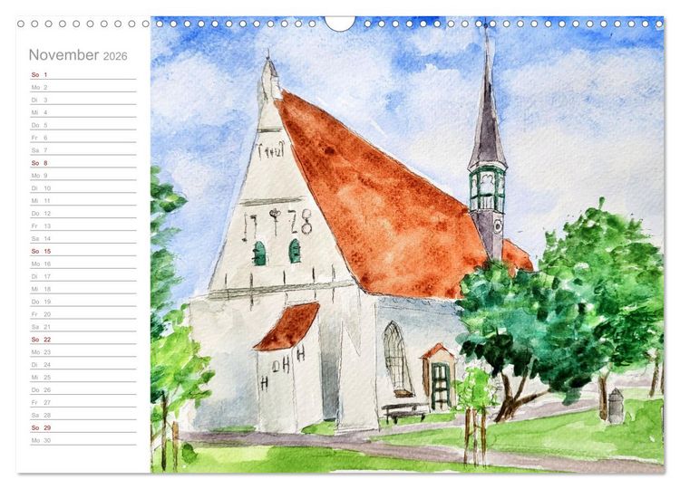 Produktbild: B&uuml;sum Aquarelle - Liebevolle Impressionen des beliebten Nordseebads (Wandkalender 2026 DIN A3 quer), CALVENDO Monatskalender