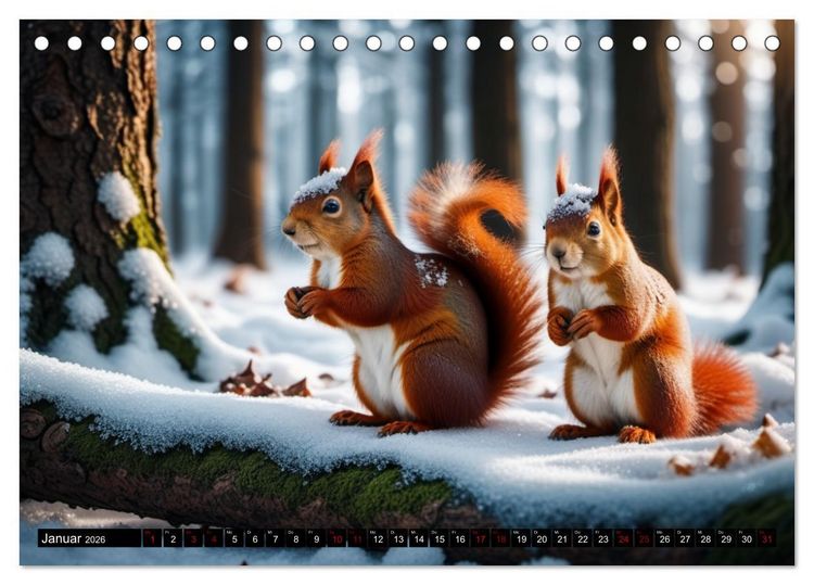 Produktbild: Rote Eichh&ouml;rnchen - zauberhaft anders mit KI (Tischkalender 2026 DIN A5 quer), CALVENDO Monatskalender