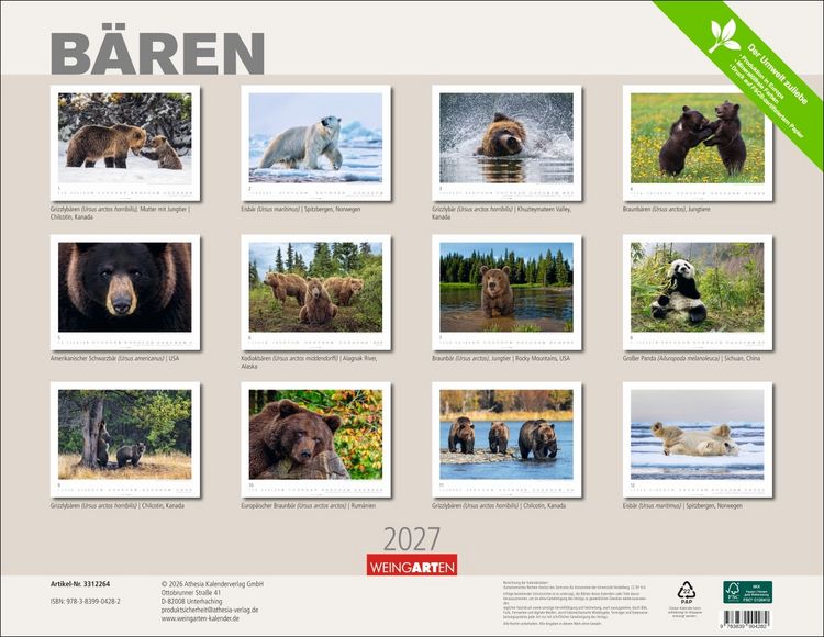 Produktbild: B&auml;ren Kalender 2027
