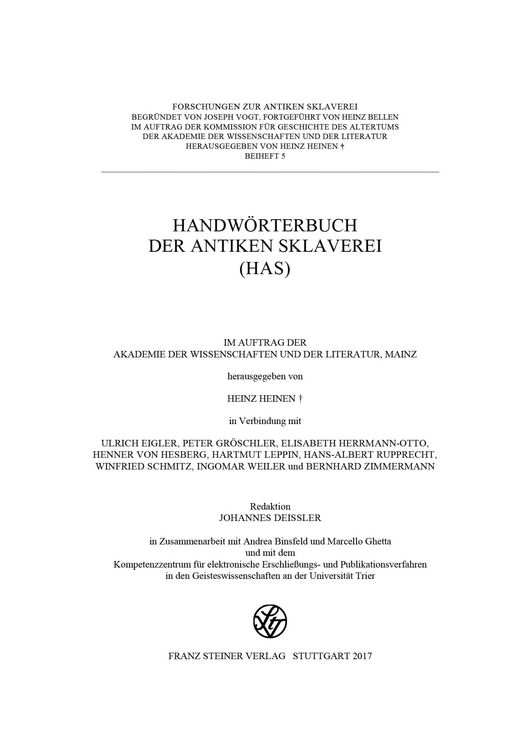Produktbild: Handw&ouml;rterbuch der antiken Sklaverei (HAS)