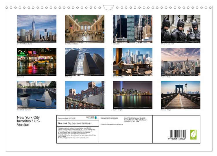 Produktbild: New York City favorites / UK-Version (Wall Calendar 2026 DIN A3 landscape), CALVENDO 12 Month Wall Calendar