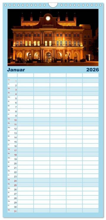 Produktbild: Familienplaner 2026 - Ostseeperle Rostock mit 5 Spalten (Wandkalender, 21 x 45 cm) CALVENDO