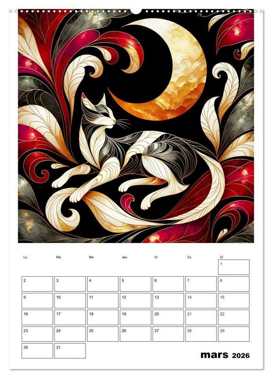 Produktbild: Les chats - Pattes de velours au clair de lune (Calendrier mural 2026 DIN A2 horizontal), CALVENDO calendrier mensuel