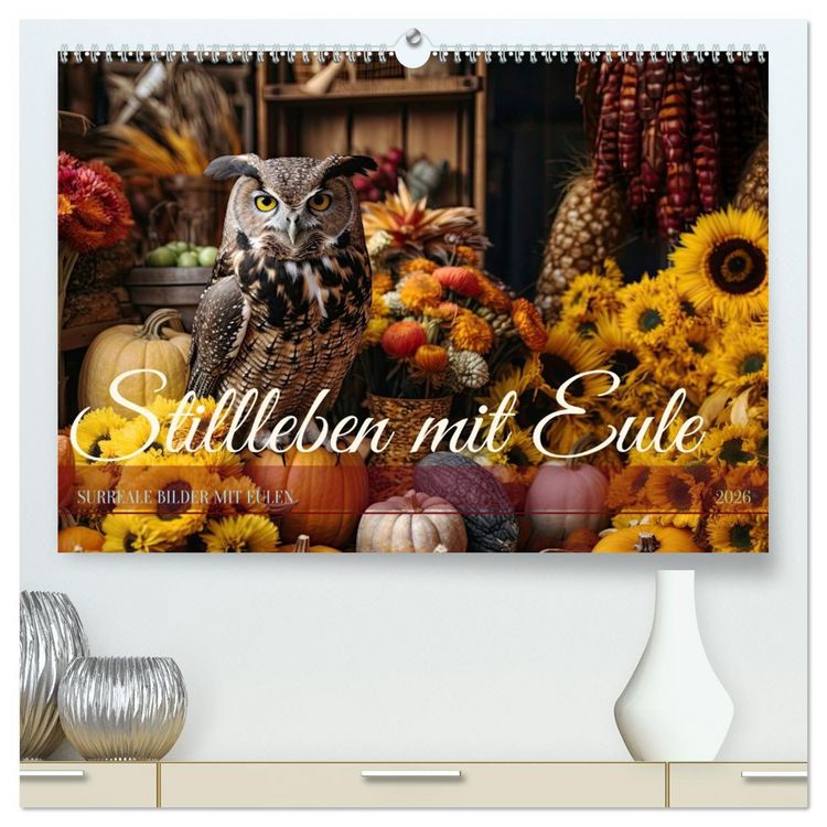 Produktbild: Stillleben mit Eule (hochwertiger Premium Wandkalender 2026 DIN A2 quer), Kunstdruck in Hochglanz