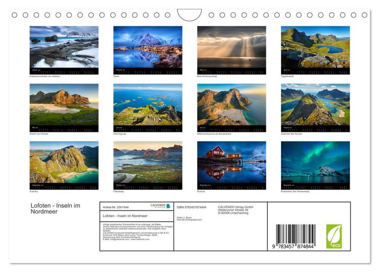 Produktbild: Lofoten - Inseln im Nordmeer (Wandkalender 2026 DIN A4 quer), CALVENDO Monatskalender