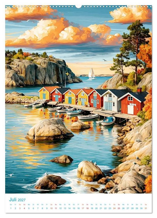 Produktbild: Schweden - Old School Poster Style (hochwertiger Premium Wandkalender 2027 DIN A2 hoch), Kunstdruck in Hochglanz