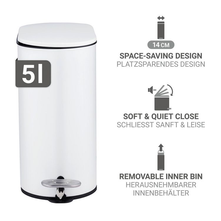 Produktbild: Kosmetikeimer Mod. Collungo, wei&szlig;, Stahl/Kunststoff, 5L, Easy-Close, mit herausnehmbarem