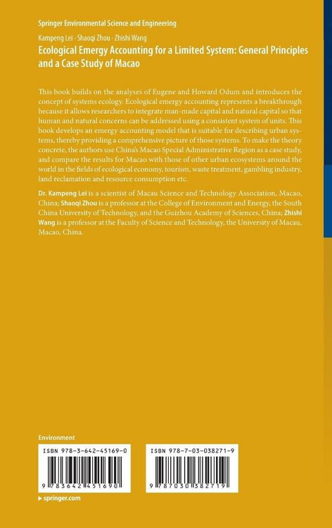 Produktbild: Ecological Emergy Accounting for a Limited System: General Principles and a Case Study of Macao