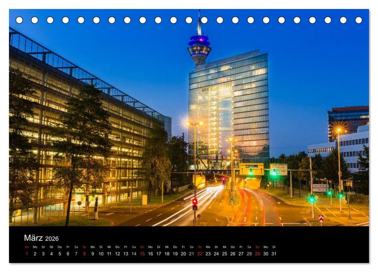 Produktbild: D&uuml;sseldorf bei Nacht (Tischkalender 2026 DIN A5 quer), CALVENDO Monatskalender