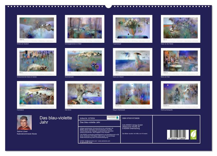 Produktbild: Das blau-violette Jahr (hochwertiger Premium Wandkalender 2026 DIN A2 quer), Kunstdruck in Hochglanz