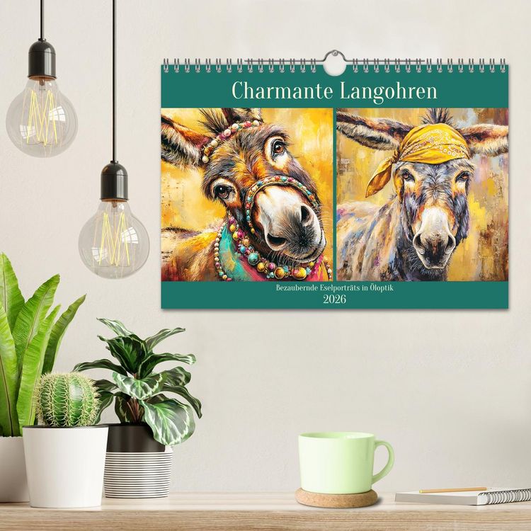 Produktbild: Charmante Langohren. Bezaubernde Eselportr&auml;ts in &Ouml;loptik (Wandkalender 2026 DIN A4 quer), CALVENDO Monatskalender