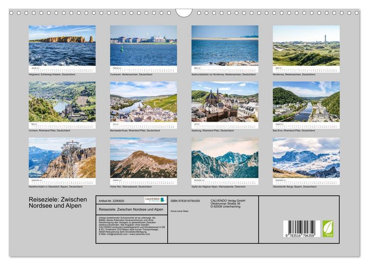 Produktbild: Reiseziele: Zwischen Nordsee und Alpen (Wandkalender 2027 DIN A3 quer), CALVENDO Monatskalender