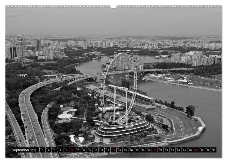 Produktbild: Singapur - Impressionen in schwarz - weiss (Wandkalender 2026 DIN A2 quer), CALVENDO Monatskalender