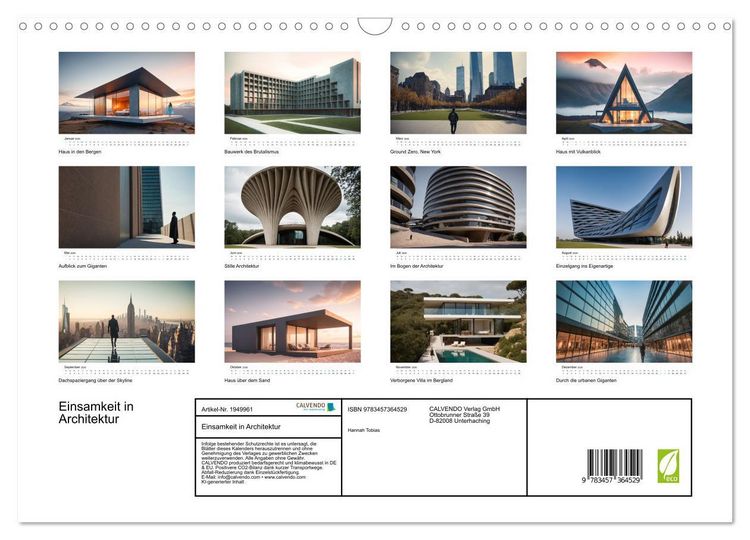 Produktbild: Einsamkeit in Architektur (Wandkalender 2026 DIN A3 quer), CALVENDO Monatskalender
