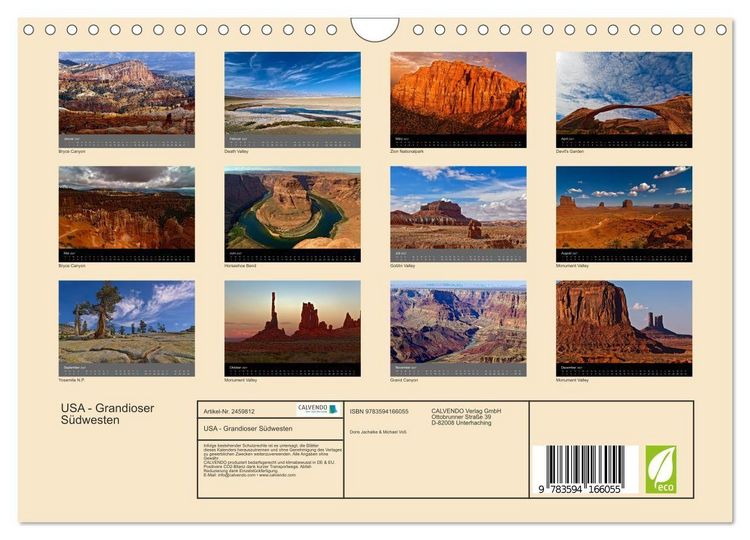 Produktbild: USA - Grandioser S&uuml;dwesten (Wandkalender 2027 DIN A4 quer), CALVENDO Monatskalender