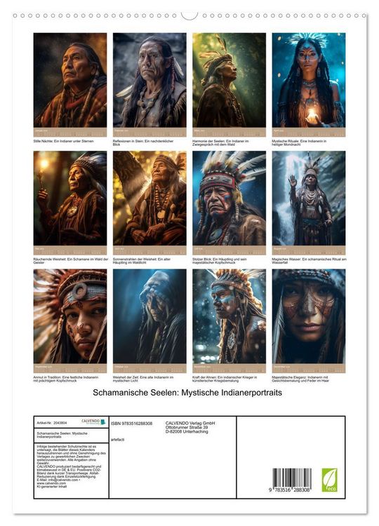 Produktbild: Schamanische Seelen: Mystische Indianerportraits (hochwertiger Premium Wandkalender 2026 DIN A2 hoch), Kunstdruck in Hochglanz