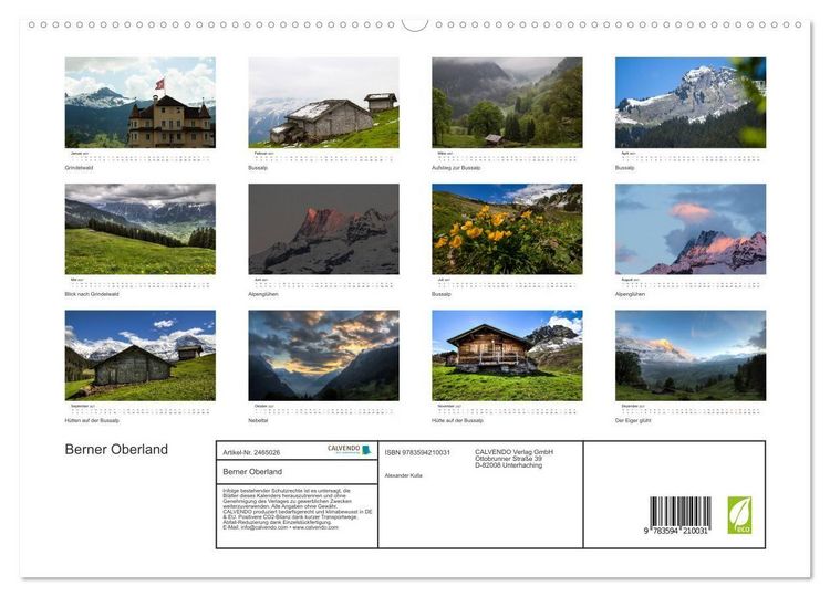 Produktbild: Berner Oberland (hochwertiger Premium Wandkalender 2027 DIN A2 quer), Kunstdruck in Hochglanz