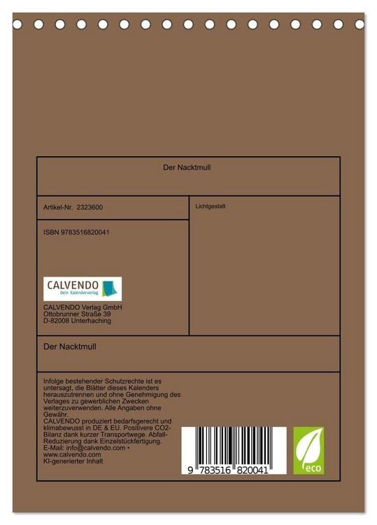 Produktbild: Der Nacktmull (Tischkalender 2027 DIN A5 hoch), CALVENDO Monatskalender