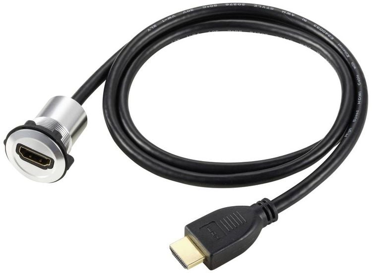 Produktbild: TRU COMPONENTS TC-11980456 HDMI Panel-Adapter Buchse HDMI-Buchse - HDMI-Stecker Silber Polzahl: 1 Kabell&auml;nge: 90 cm Inhalt: 1 St.