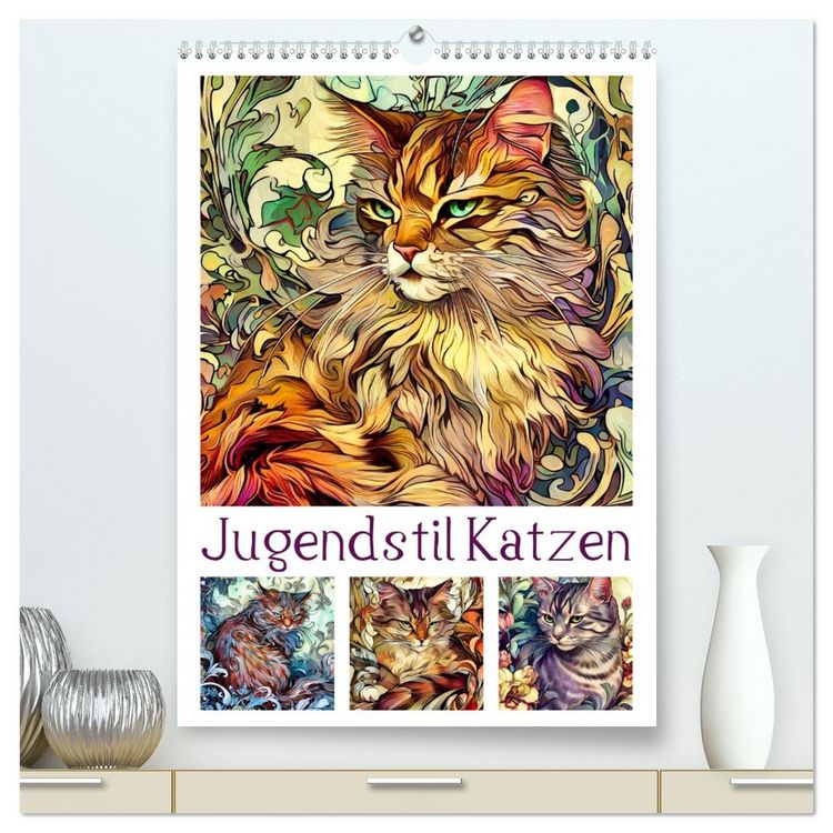 Produktbild: Jugendstil Katzen (hochwertiger Premium Wandkalender 2026 DIN A2 hoch), Kunstdruck in Hochglanz