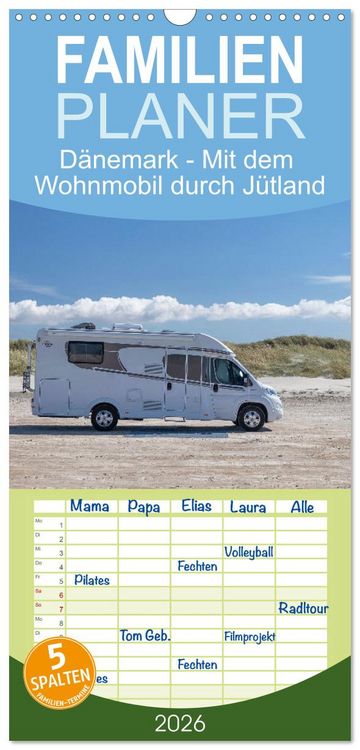 Produktbild: Familienplaner 2026 - D&auml;nemark - Mit dem Wohnmobil durch J&uuml;tland mit 5 Spalten (Wandkalender, 21 x 45 cm) CALVENDO
