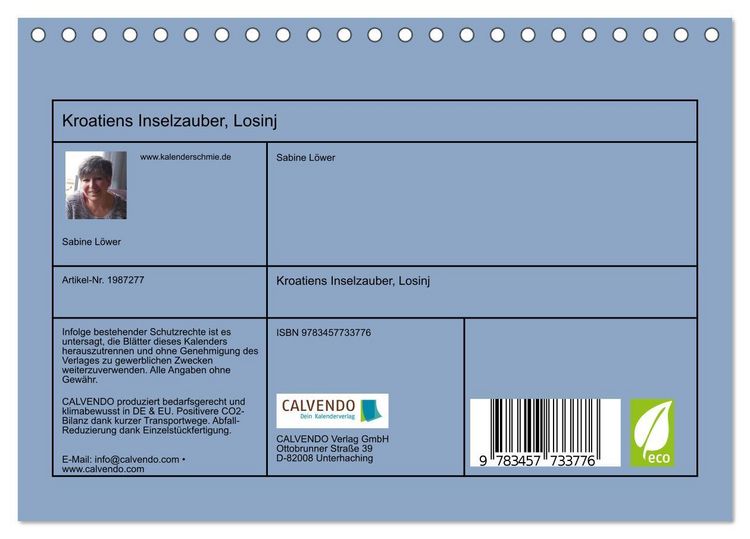 Produktbild: Kroatiens Inselzauber, Losinj (Tischkalender 2026 DIN A5 quer), CALVENDO Monatskalender
