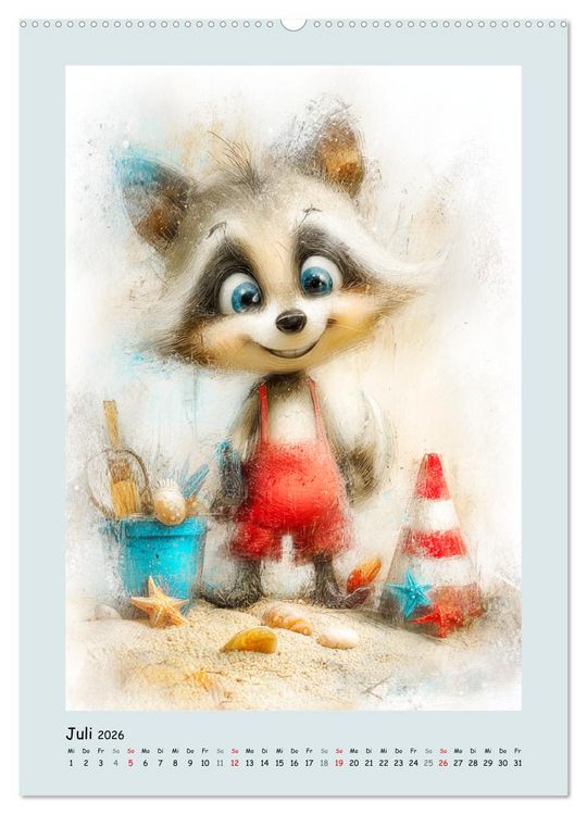 Produktbild: Putzige Waschb&auml;ren. Zauberhafte Cartoon-Momente (hochwertiger Premium Wandkalender 2026 DIN A2 hoch), Kunstdruck in Hochglanz