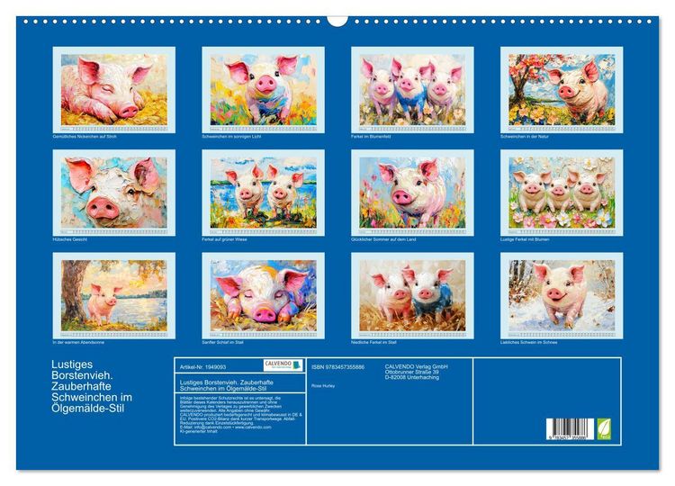 Produktbild: Lustiges Borstenvieh. Zauberhafte Schweinchen im &Ouml;lgem&auml;lde-Stil (Wandkalender 2026 DIN A2 quer), CALVENDO Monatskalender