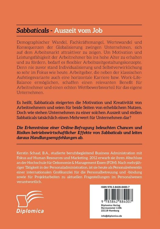 Produktbild: Sabbaticals - Auszeit vom Job: Eine empirische Untersuchung &uuml;ber den Nutzen aus Unternehmenssicht