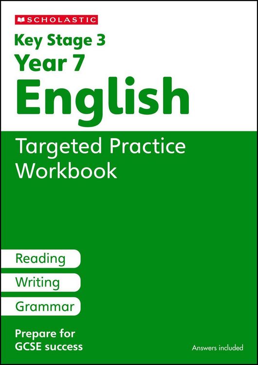 Produktbild: KS3 Year 7 English Targeted Practice Workbook with answers.