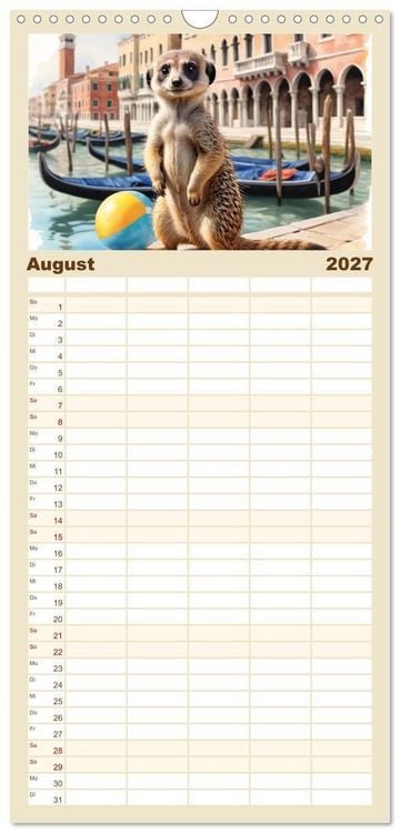 Produktbild: Familienplaner 2027 - Erdm&auml;nnchen in Italien mit 5 Spalten (Wandkalender, 21 x 45 cm) CALVENDO