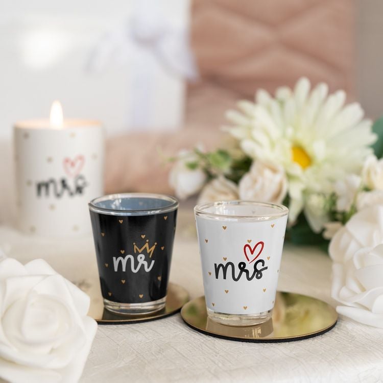 Produktbild: Schnapsglas-Set Motiv "Hochzeit Mr. & Mrs."