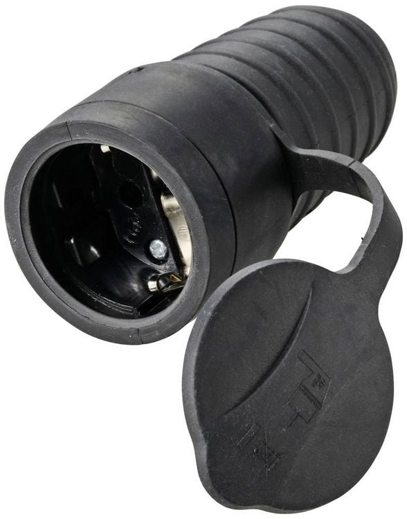 Produktbild: Sygonix SY-5806882 Schutzkontaktkupplung Gummi 250 V/AC Schwarz IP44