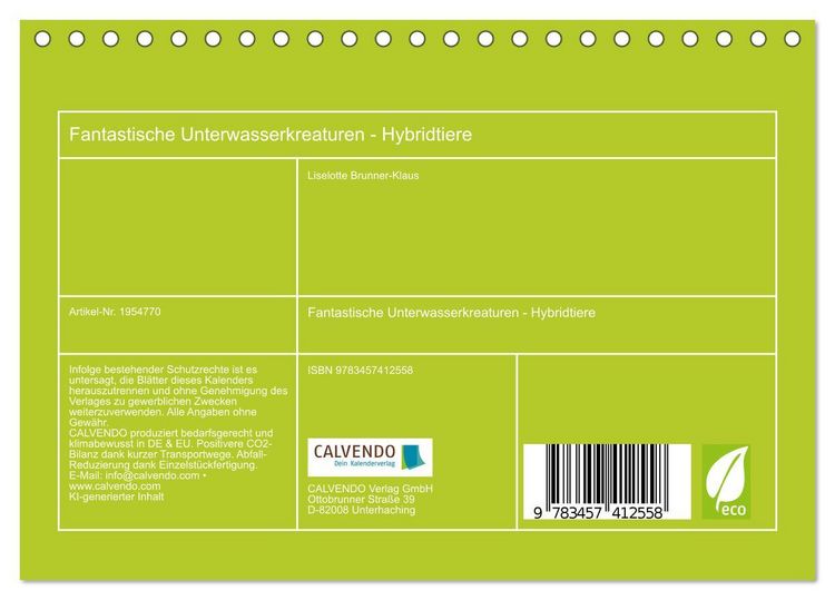 Produktbild: Fantastische Unterwasserkreaturen - Hybridtiere (Tischkalender 2026 DIN A5 quer), CALVENDO Monatskalender