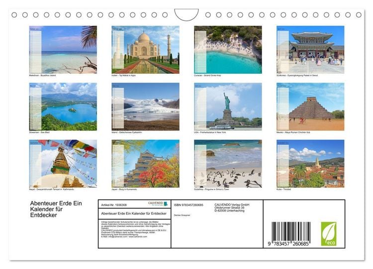 Produktbild: Abenteuer Erde Ein Kalender f&uuml;r Entdecker (Wandkalender 2026 DIN A4 quer), CALVENDO Monatskalender