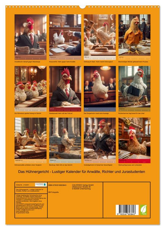 Produktbild: Das H&uuml;hnergericht - Lustiger Kalender f&uuml;r Anw&auml;lte, Richter und Jurastudenten (hochwertiger Premium Wandkalender 2026 DIN A2 hoch), Kunstdruck in Hochglanz