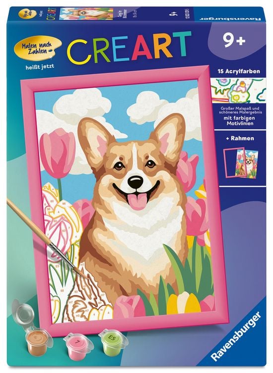 Produktbild: CreArt, Malen nach Zahlen Kinder - Corgi im Bl&uuml;tenmeer