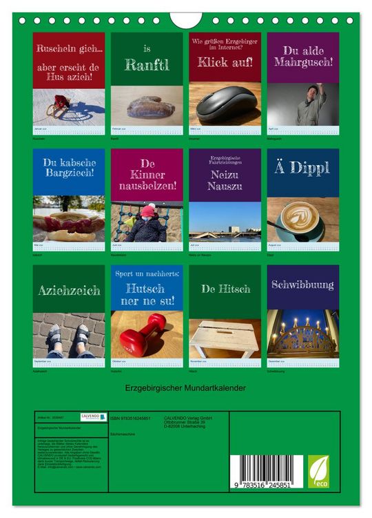 Produktbild: Erzgebirgischer Mundartkalender (Wandkalender 2026 DIN A4 hoch), CALVENDO Monatskalender